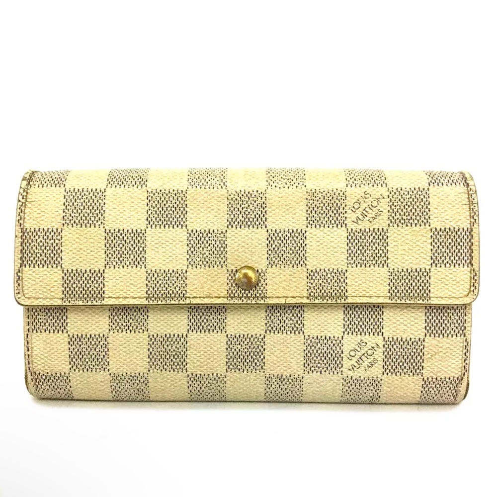 Louis Vuitton Damier Azur Porte Feuille Sarah Long Bifold Wallet White Long